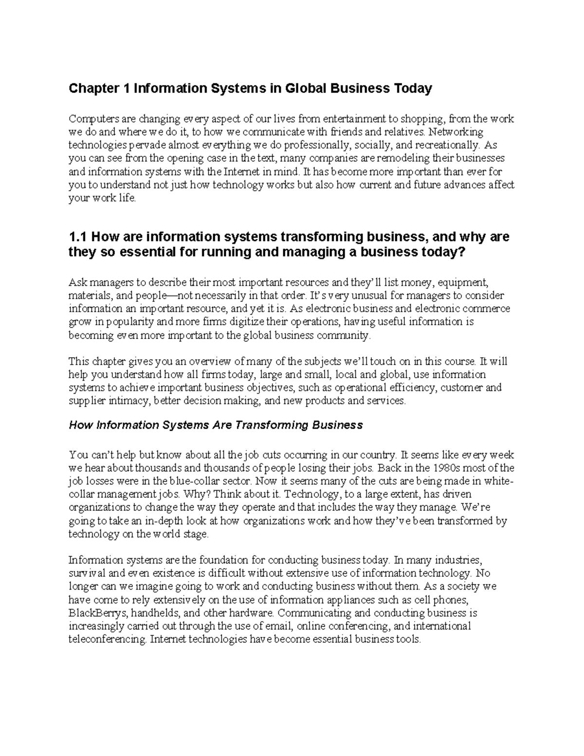 Chapter 1: Global Business Today - Chapter 1 Information Systems in ...