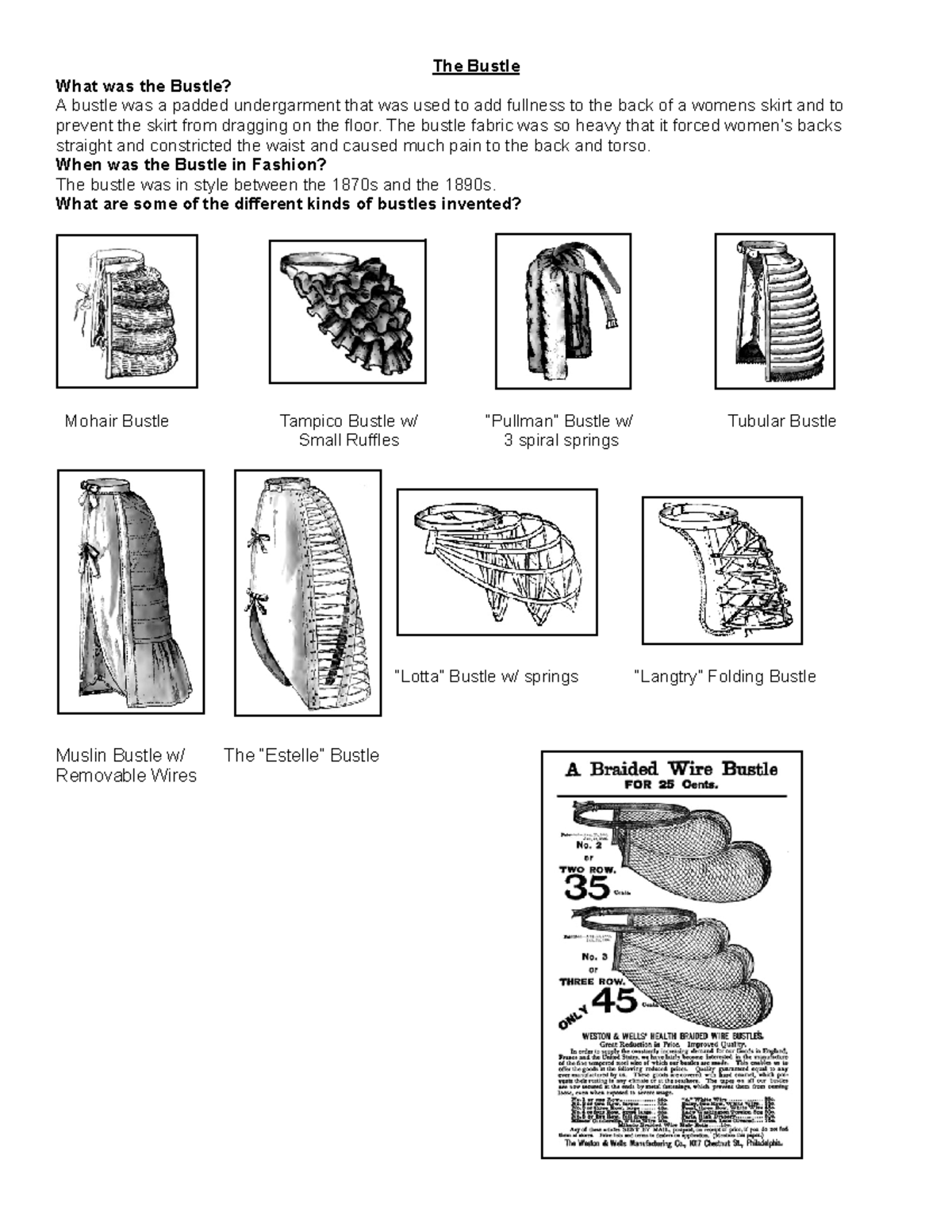 Fash 120 bustles final assignment The Bustle What was the Bustle? A