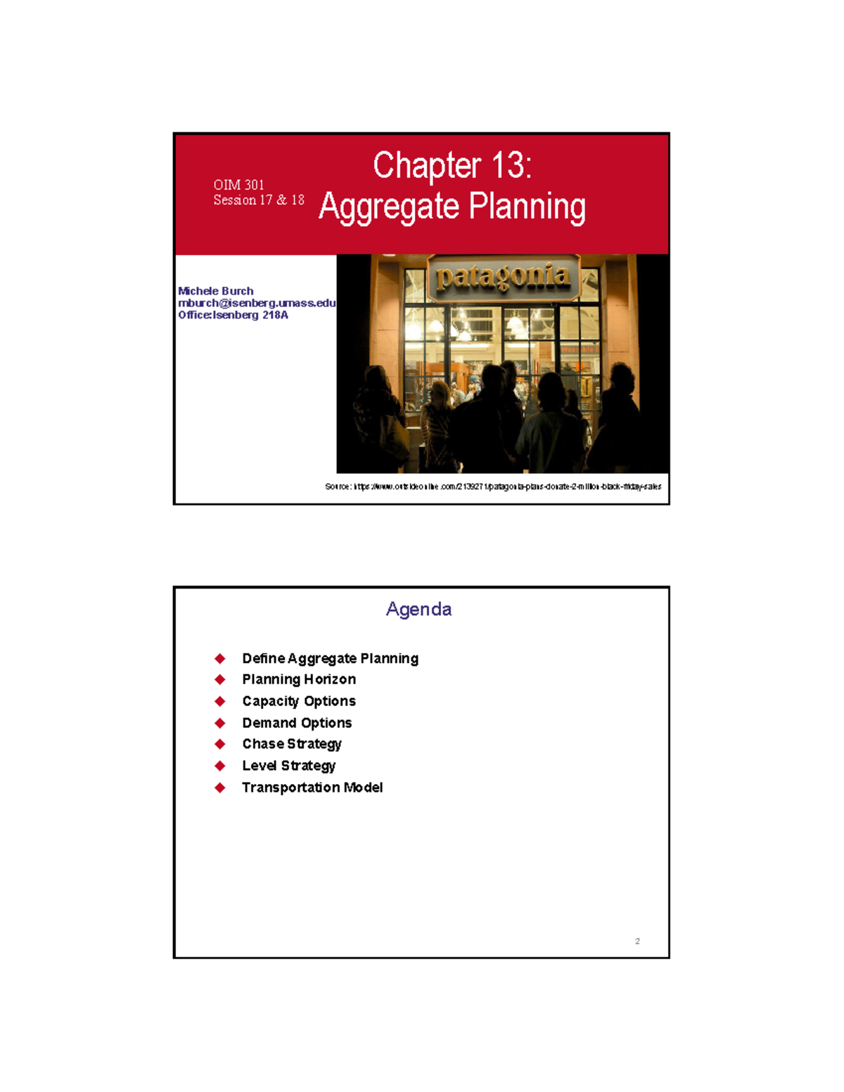 OIM301 notes 1 Chapter 13 Aggregate Planning Chapter 13