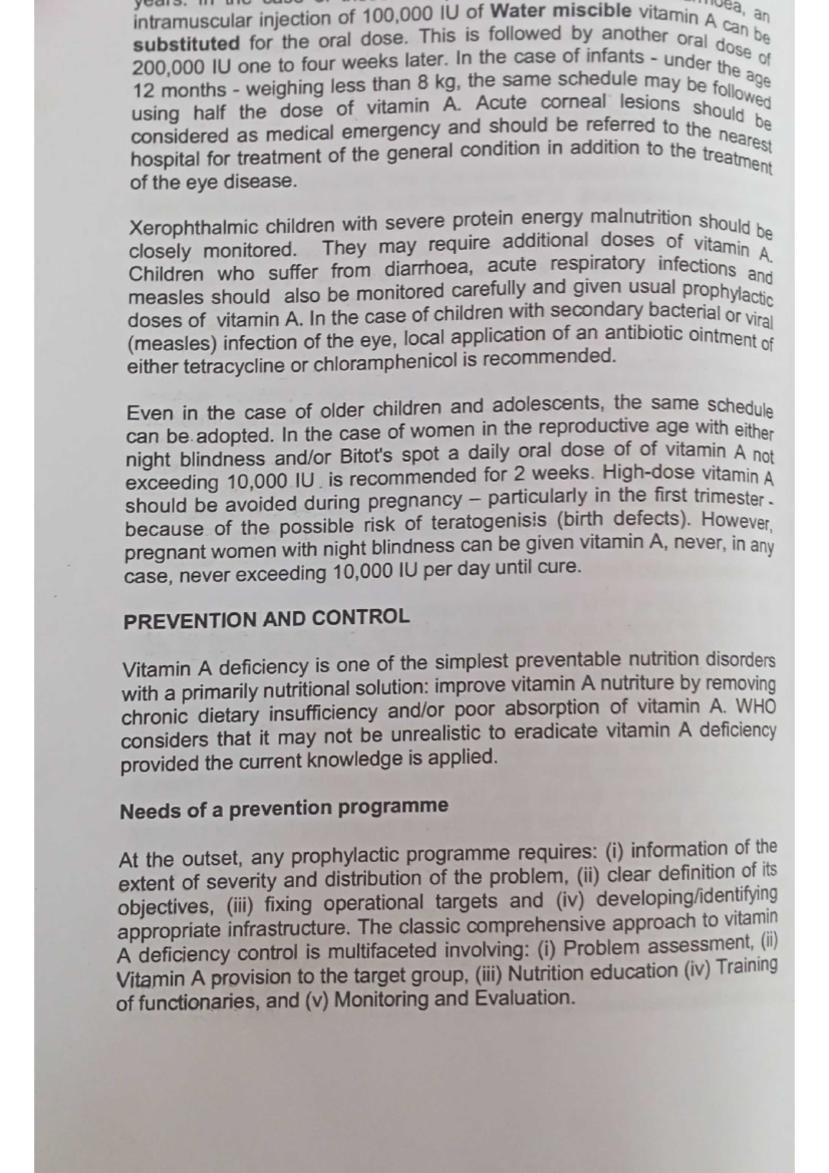 Vitamin A deficiency prophylaxis Clinical Nutrition and Dietetics