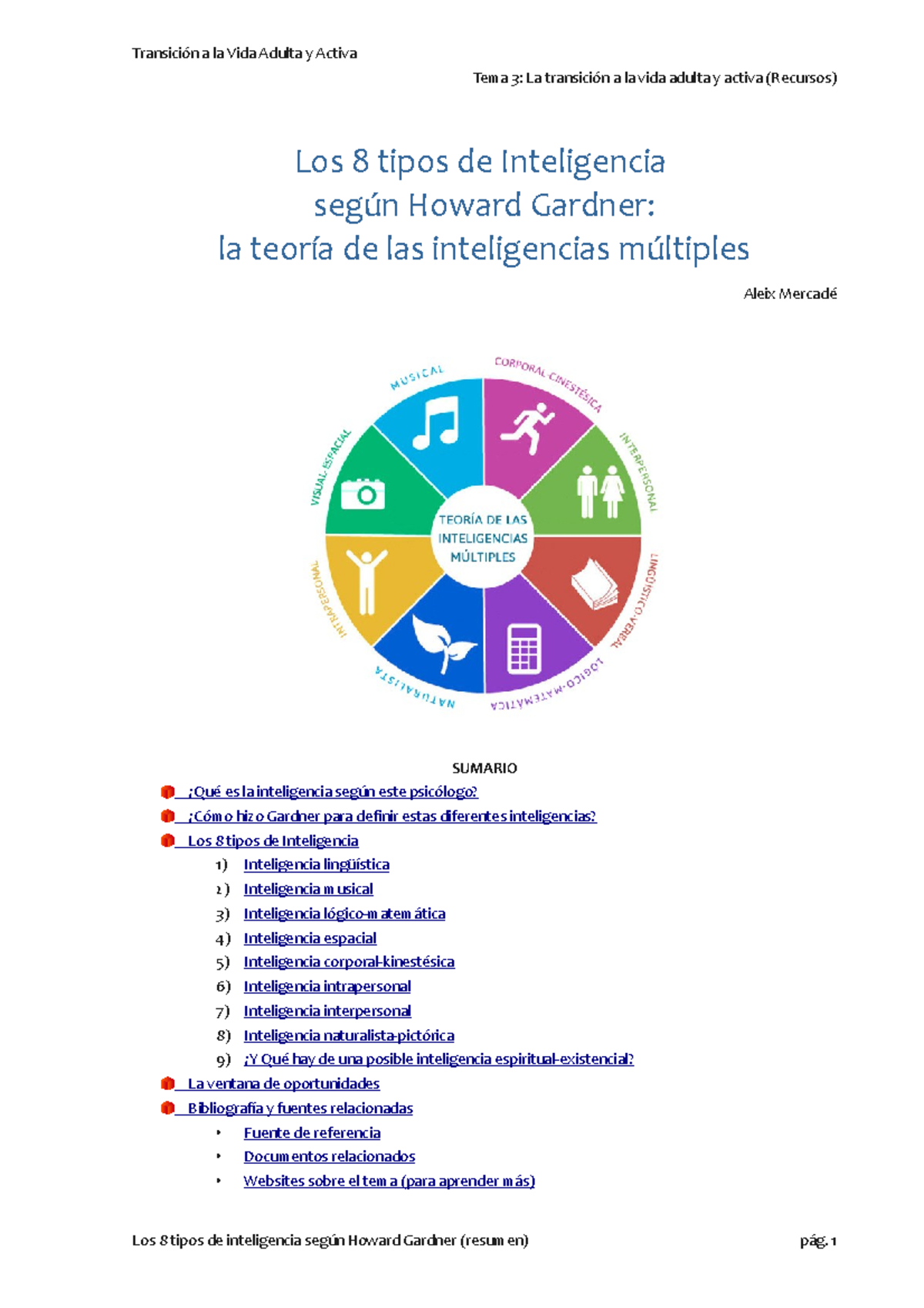 Los 8 Tipos De Inteligencia Según Howard Gardner Tema 3 La Transición A La Vida Adulta Y 6955