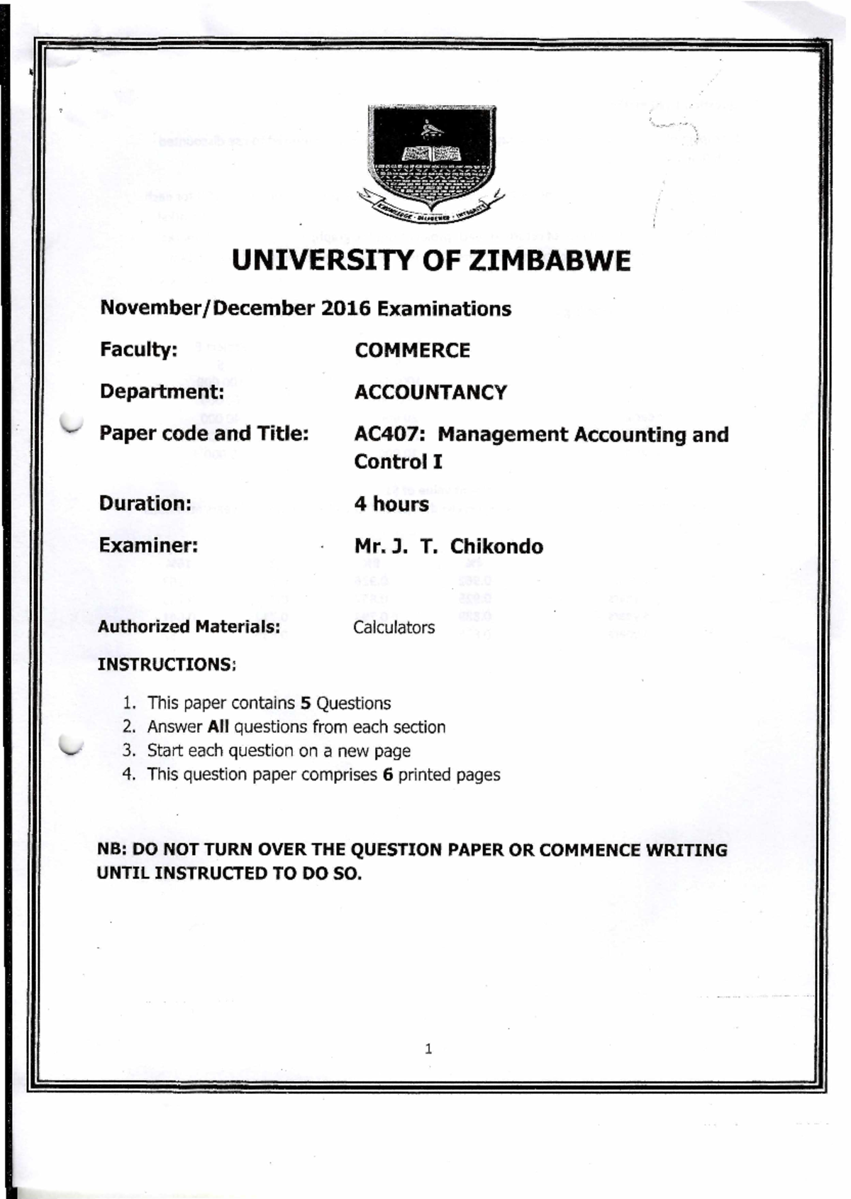 Exam 6 July 2019, questions - 1 UNIVERSITY OF ZIMBABWE November ...