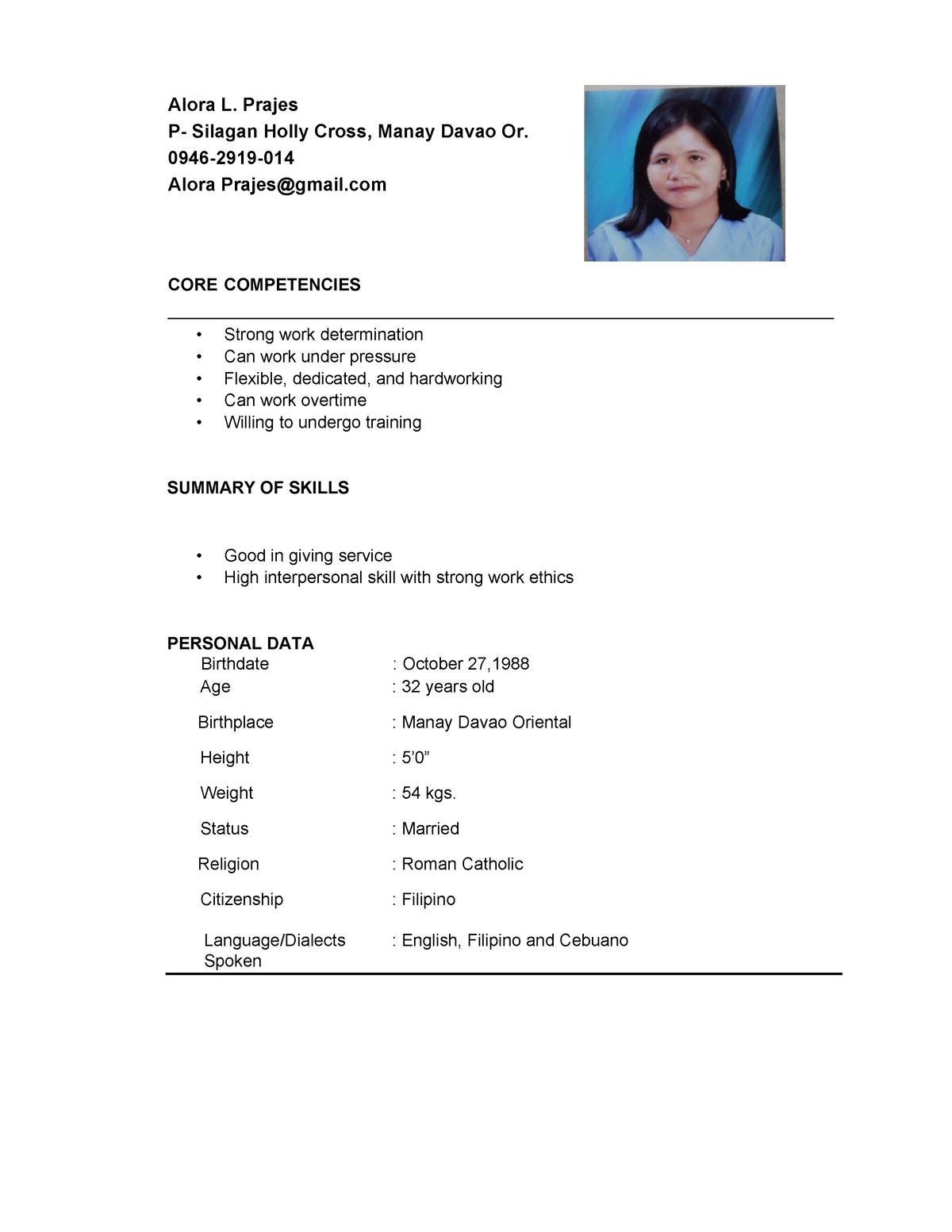 Alora 88-resume-and-application-copy - Alora L. Prajes P- Silagan Holly ...