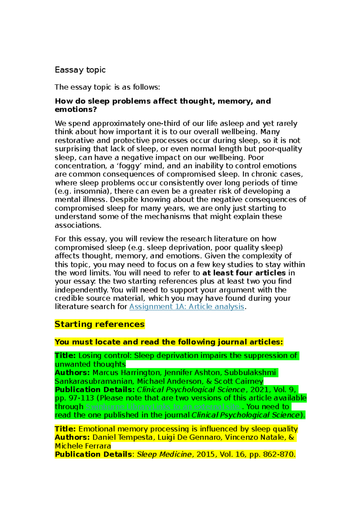 PSY10007 Brain And Behaviour Assignment 1B- Essay - PSY10007 ...