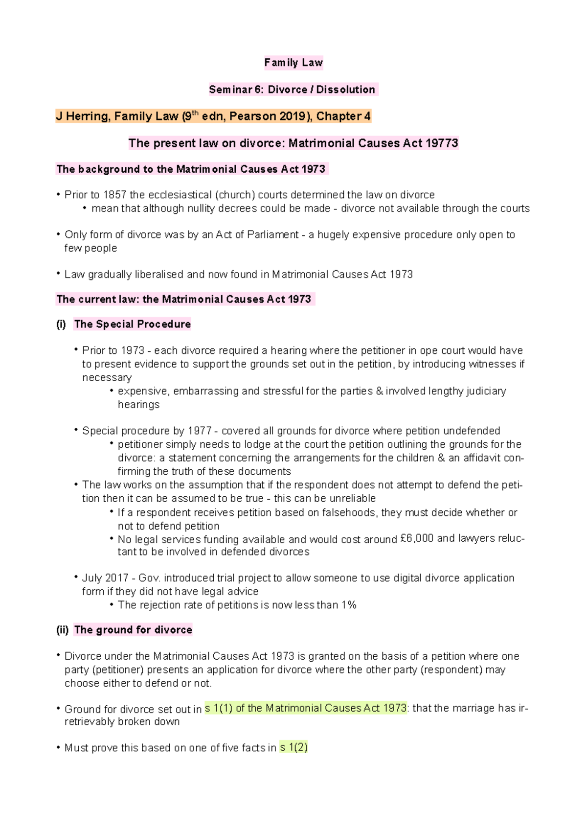 Divorce Dissolution Seminar 6 Family Law Seminar 6 Divorce