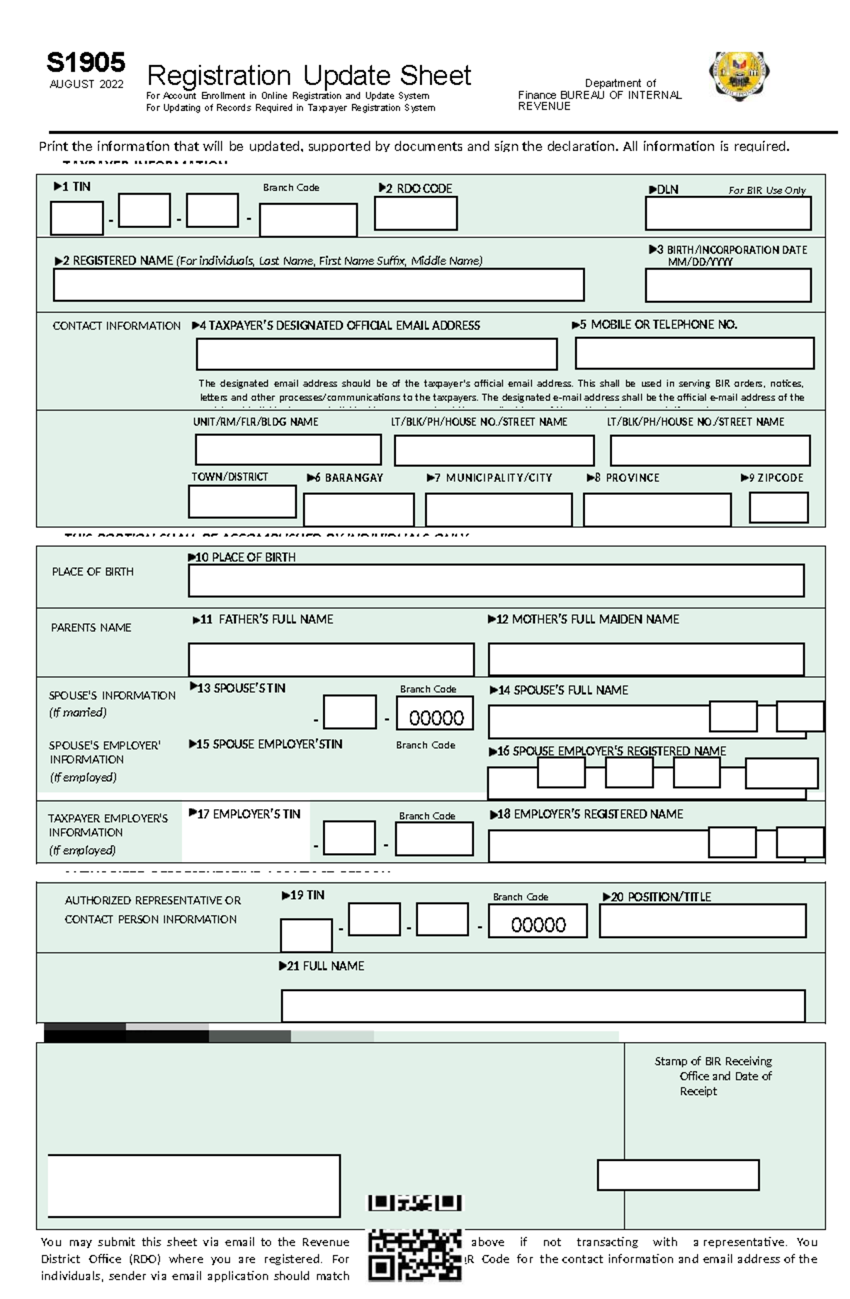 RMC No. 122-2022 S1905-RUS - S AUGUST 2022 Registration Update Sheet ...