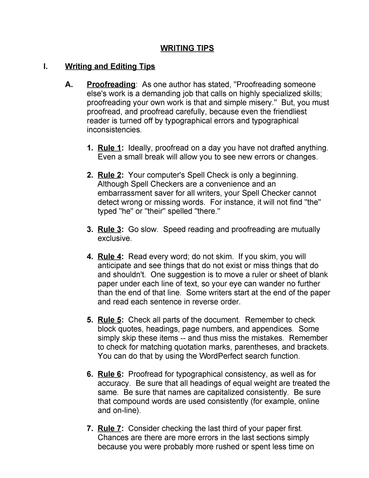 Writing TIPS - WRITING TIPS I. Writing and Editing Tips A. Proofreading ...