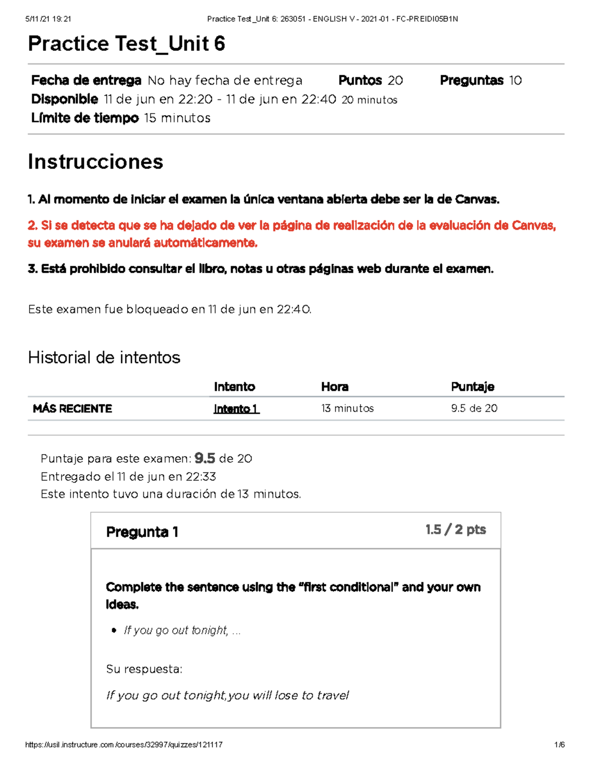 Practice Test Unit 6 263051 - English V - 2021-01 - FC- Preidi 05B1N ...