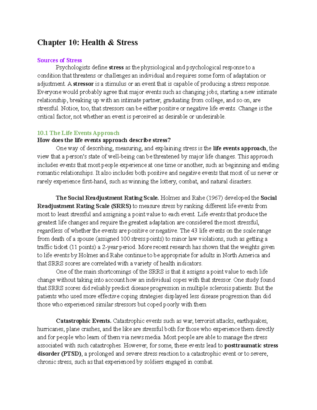 Chapter 10 Health Stress Chapter 10 Health & Stress Sources of