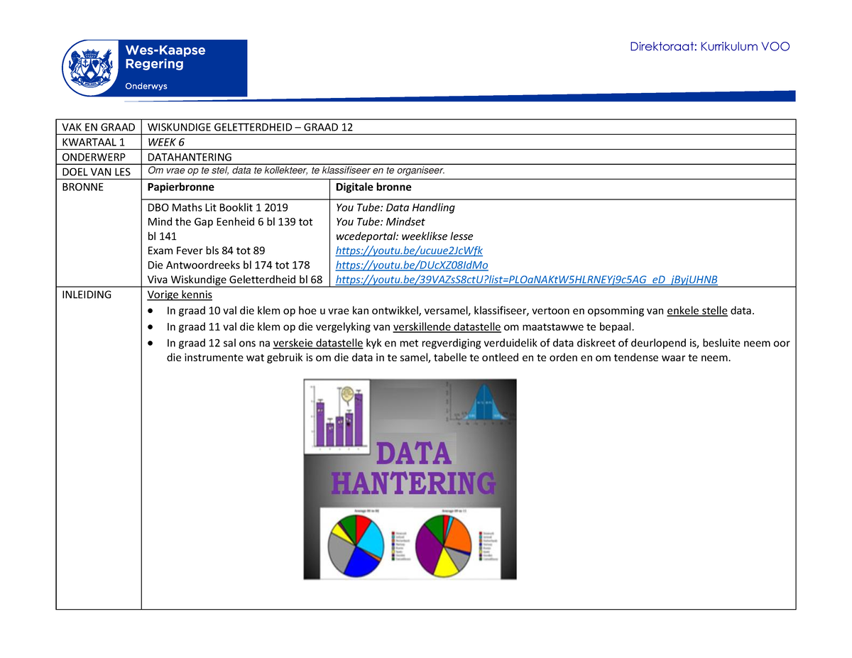 Datahantering WCED Notes - Direktoraat: Kurrikulum VOO VAK EN GRAAD ...