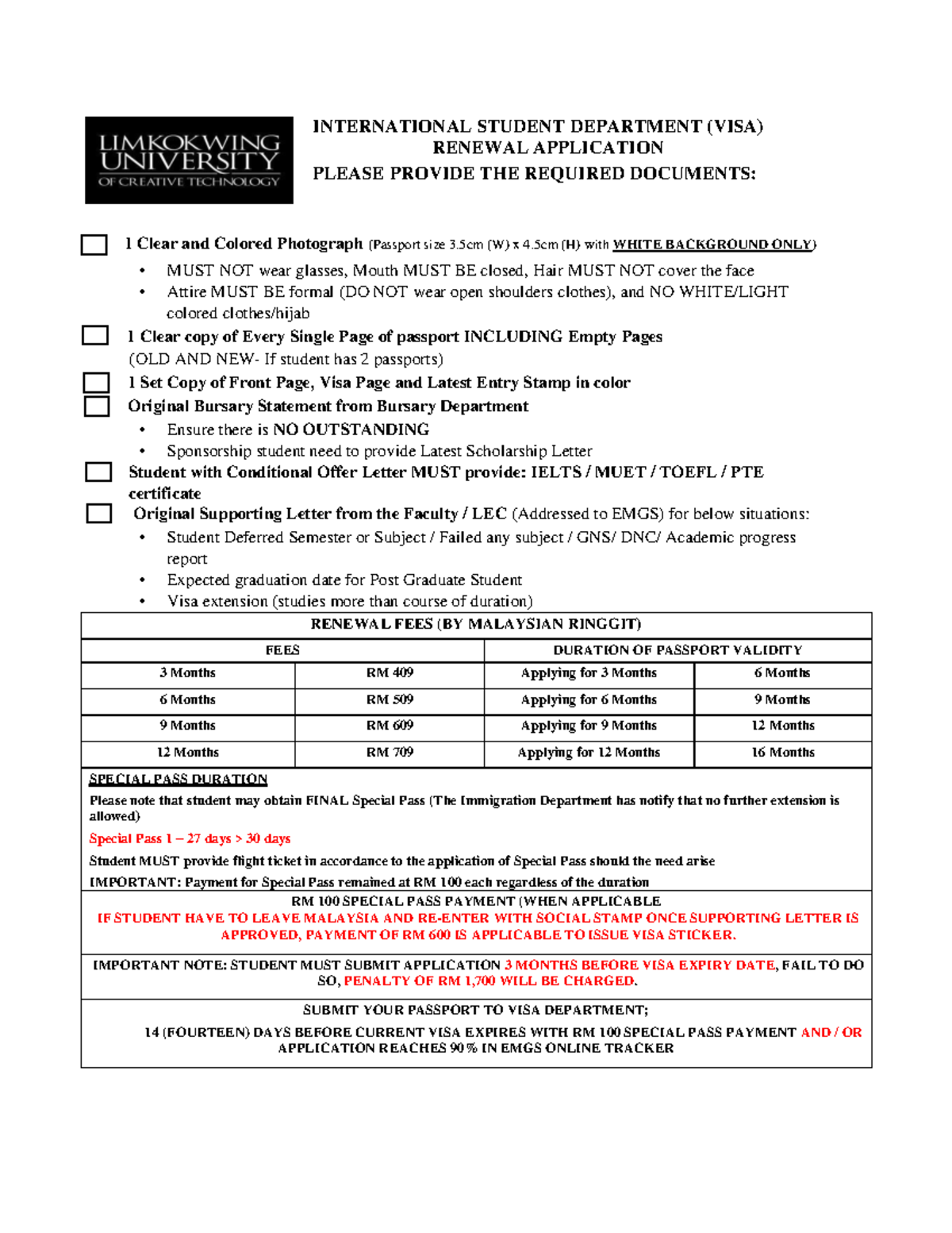 Student Application FORM Renewal (2020) INTERNATIONAL STUDENT