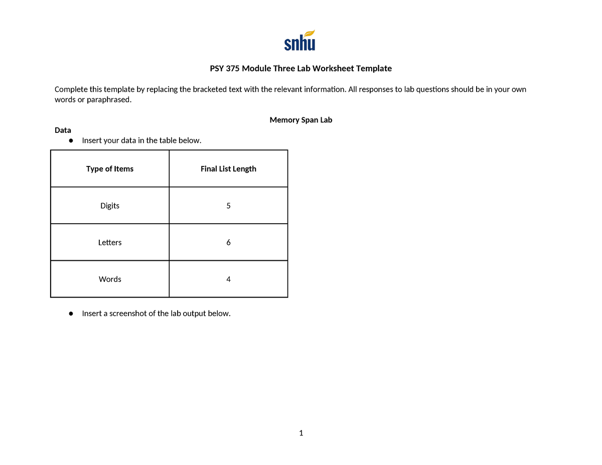 PSY 375 Module Three Lab Worksheet Complete - PSY 375 Module Three Lab ...