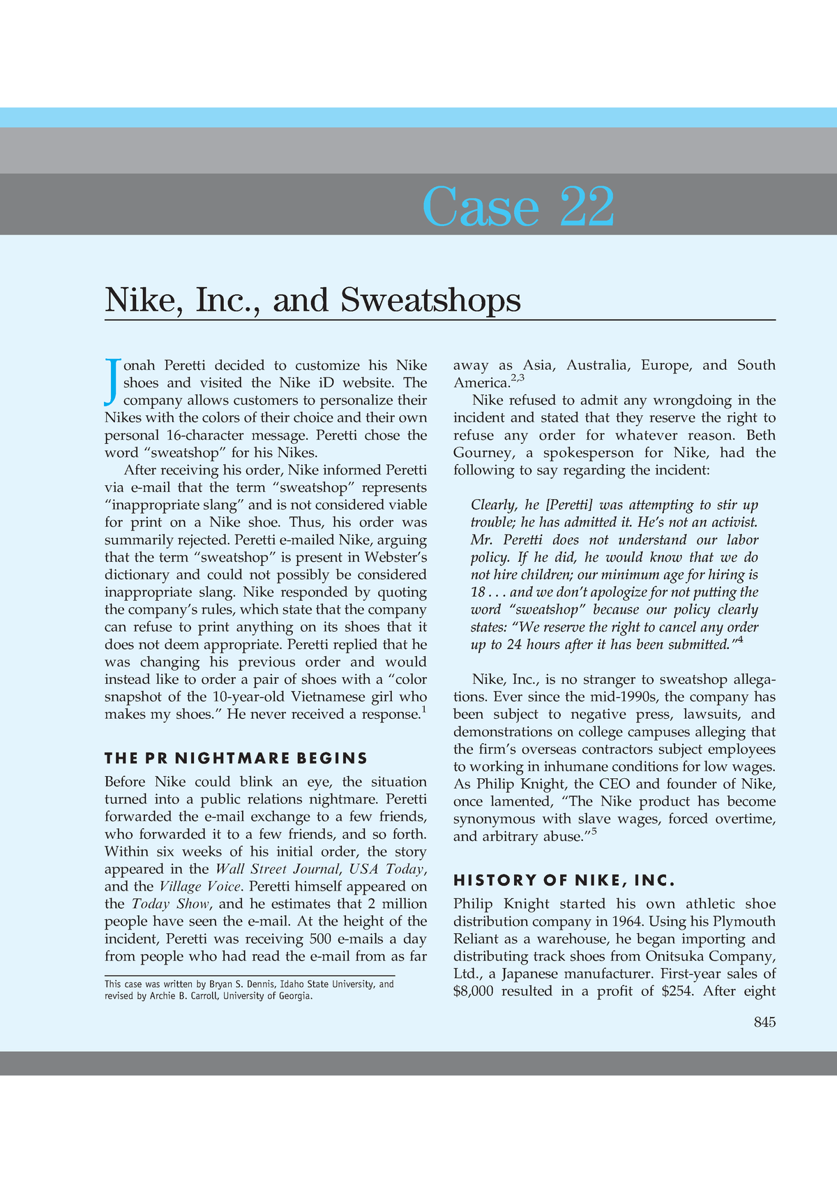 Case 2 NIKE - The Field Now Yes - Case 22 Nike, Inc., And Sweatshops J ...