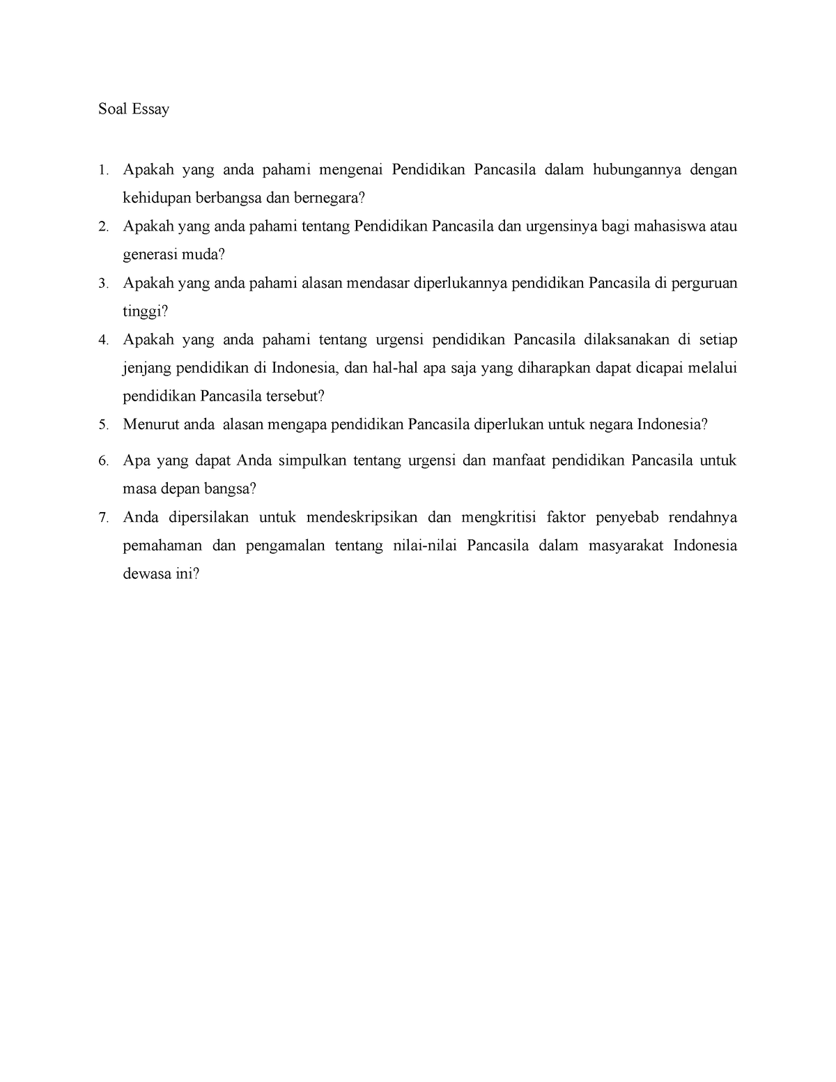 contoh essay pendidikan pancasila