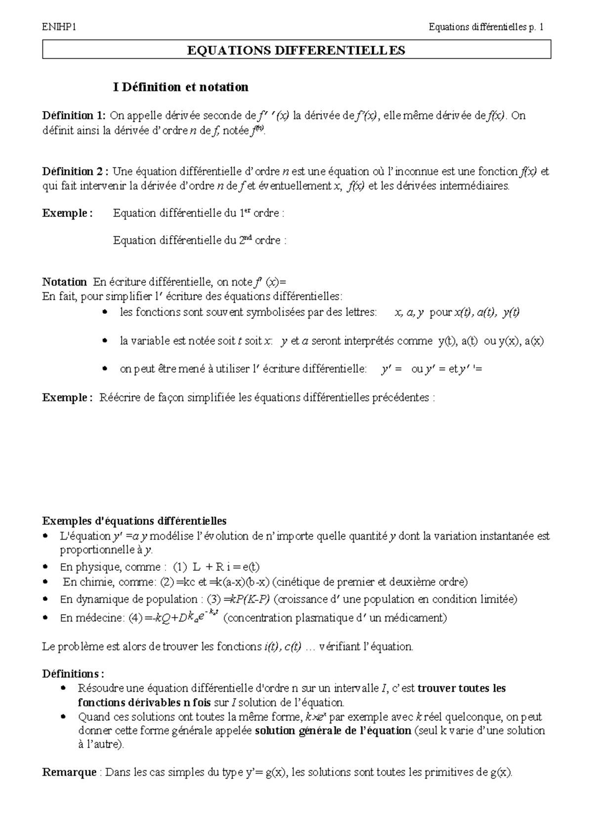 Eqdiff Pdf 2019 - EQUATIONS DIFFERENTIELLES I Définition Et Notation ...