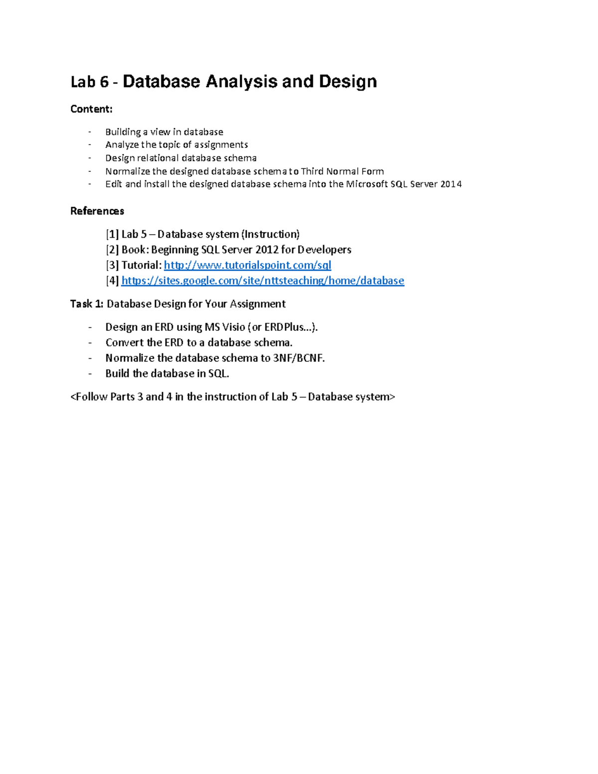 Lab 6 PDM Practice - Lab 6 - Database Analysis and Design Content ...