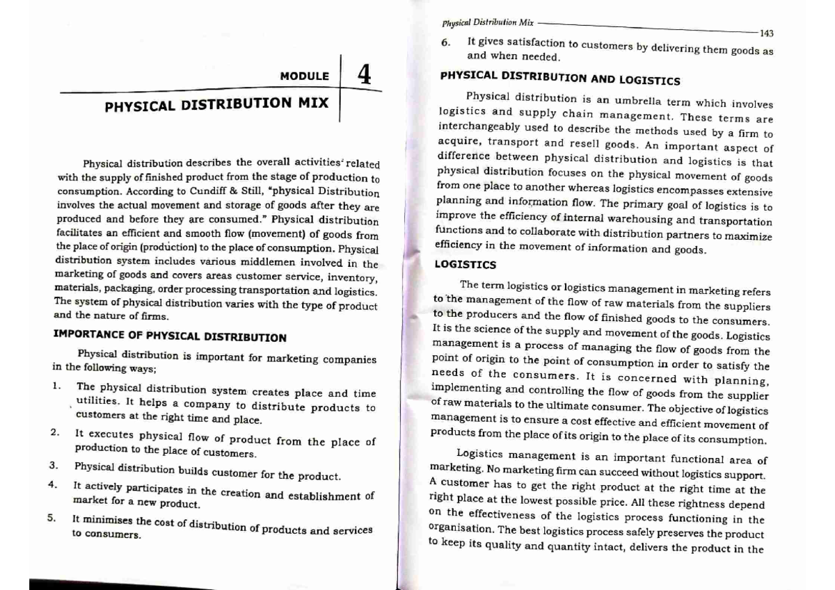 MM module 4 - Chapter 4 Physical Distribution Mix - Marketing ...