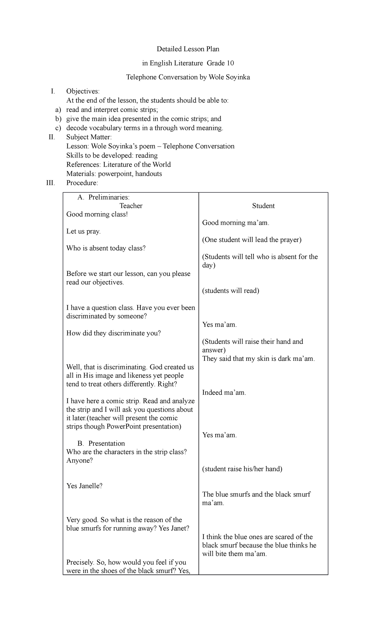 DEMO - N/A - Detailed Lesson Plan in English Literature Grade 10 ...