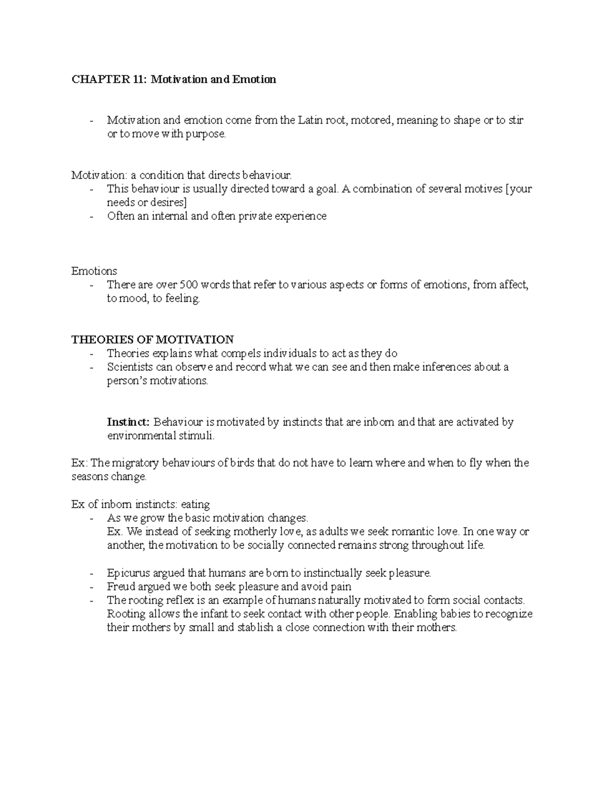 Psych Motivation And Emotion - CHAPTER 11: Motivation And Emotion ...