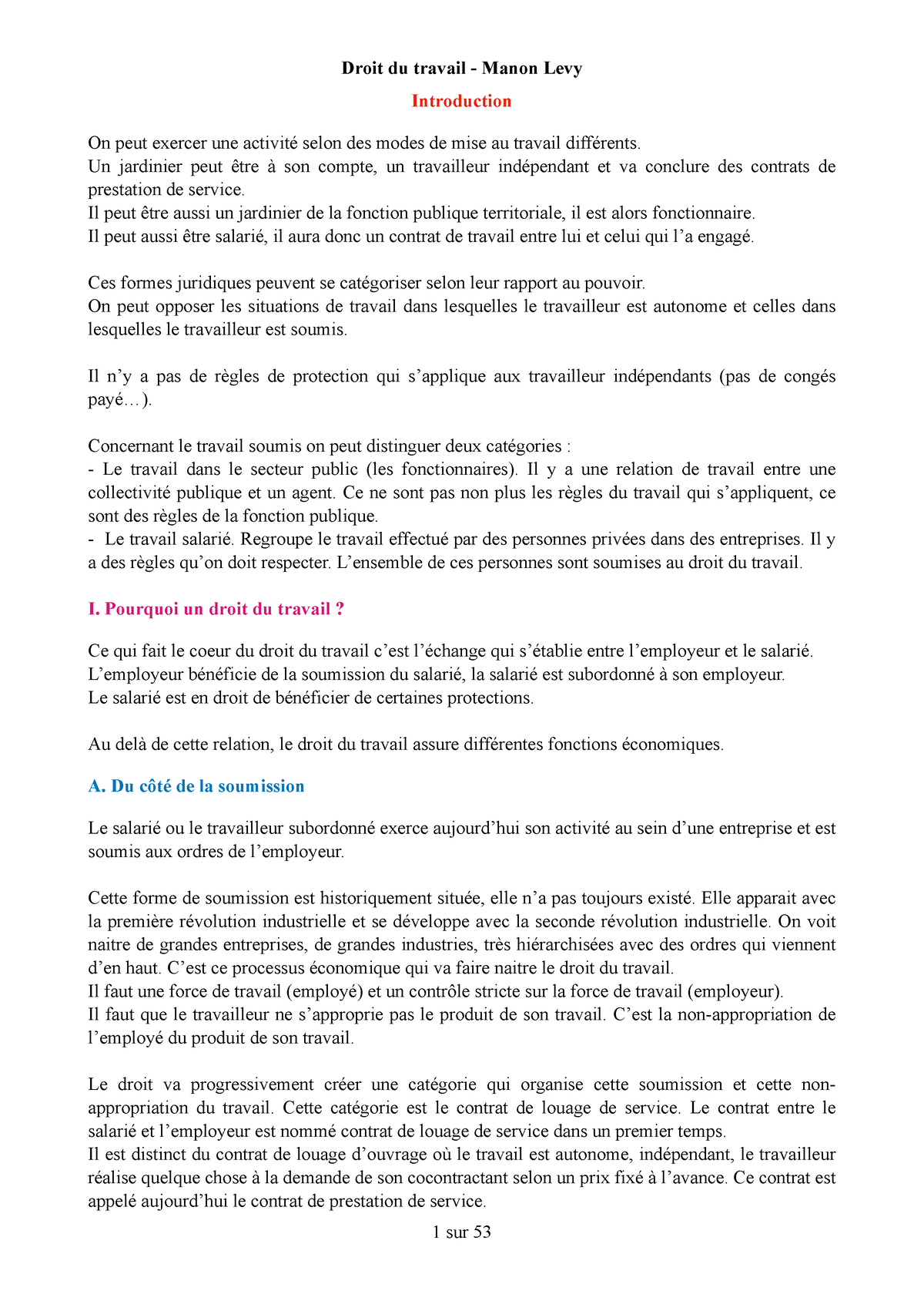 sujet de dissertation droit du travail