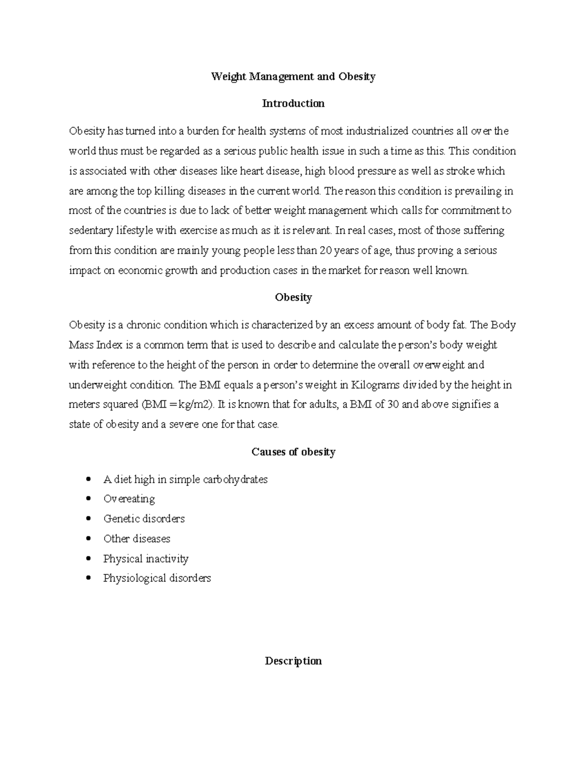 essay on weight management