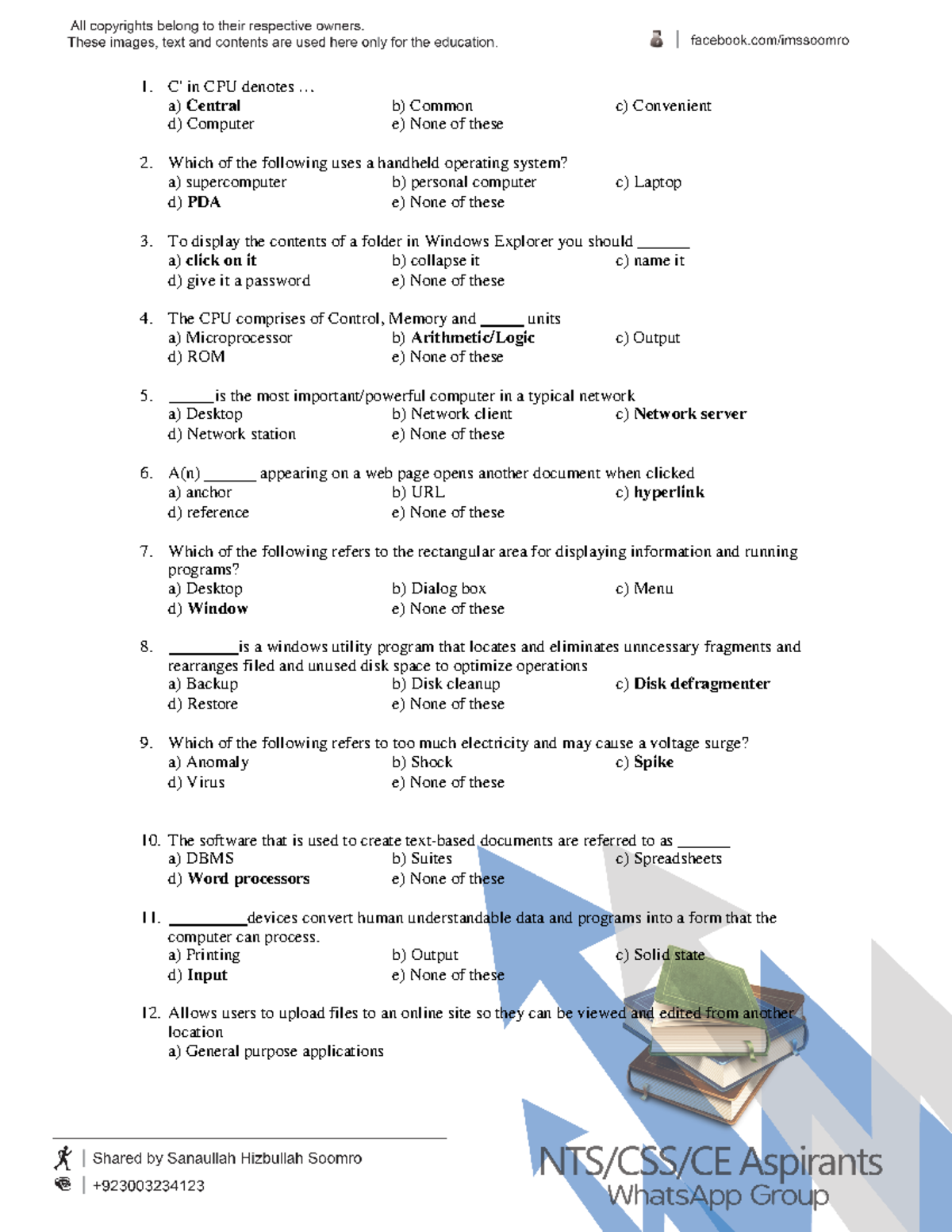 100 Computer MCQs2 Useful information C' in CPU denotes a