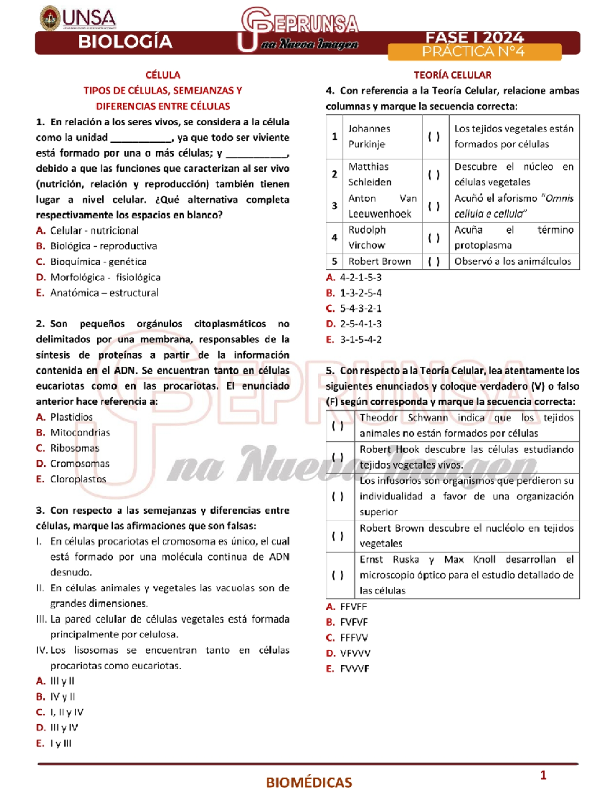 1. P4 (B) Biologia Ceprunsa I FASE 2024 - UNSA BIOLOGÍA JP EPRUNSA Na ...