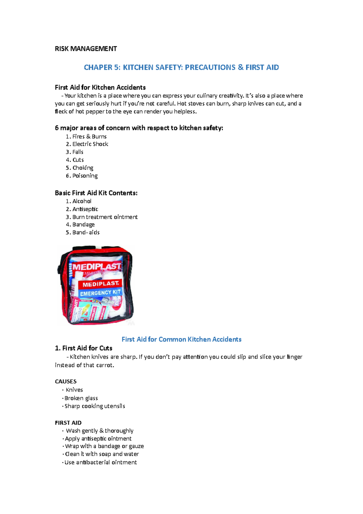 Risk Management And Operation - RISK MANAGEMENT CHAPER 5: KITCHEN ...