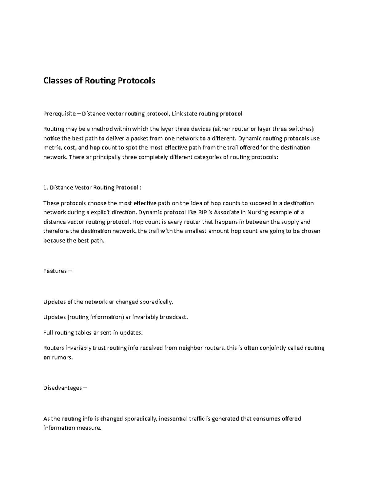 Classes of Routing Protocolls - Classes of Routing Protocols ...