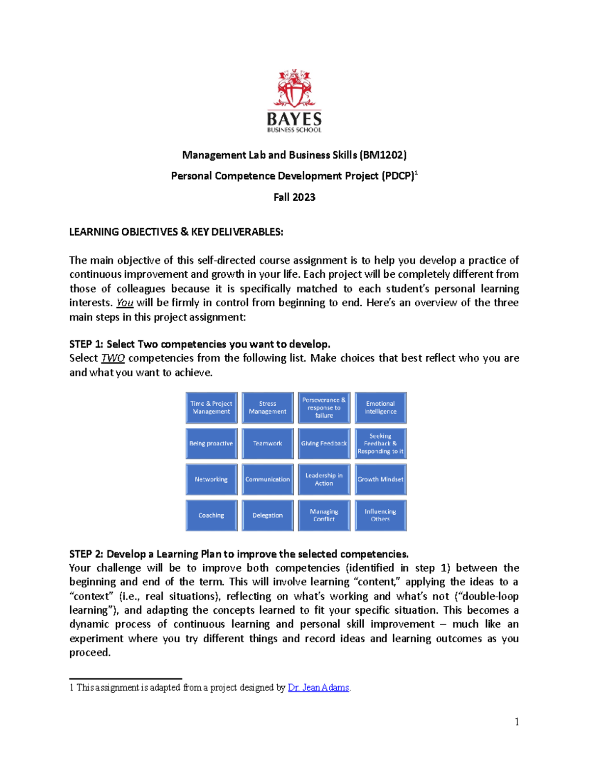 CW3 Personal Competencies Development Project Instruction - Management ...