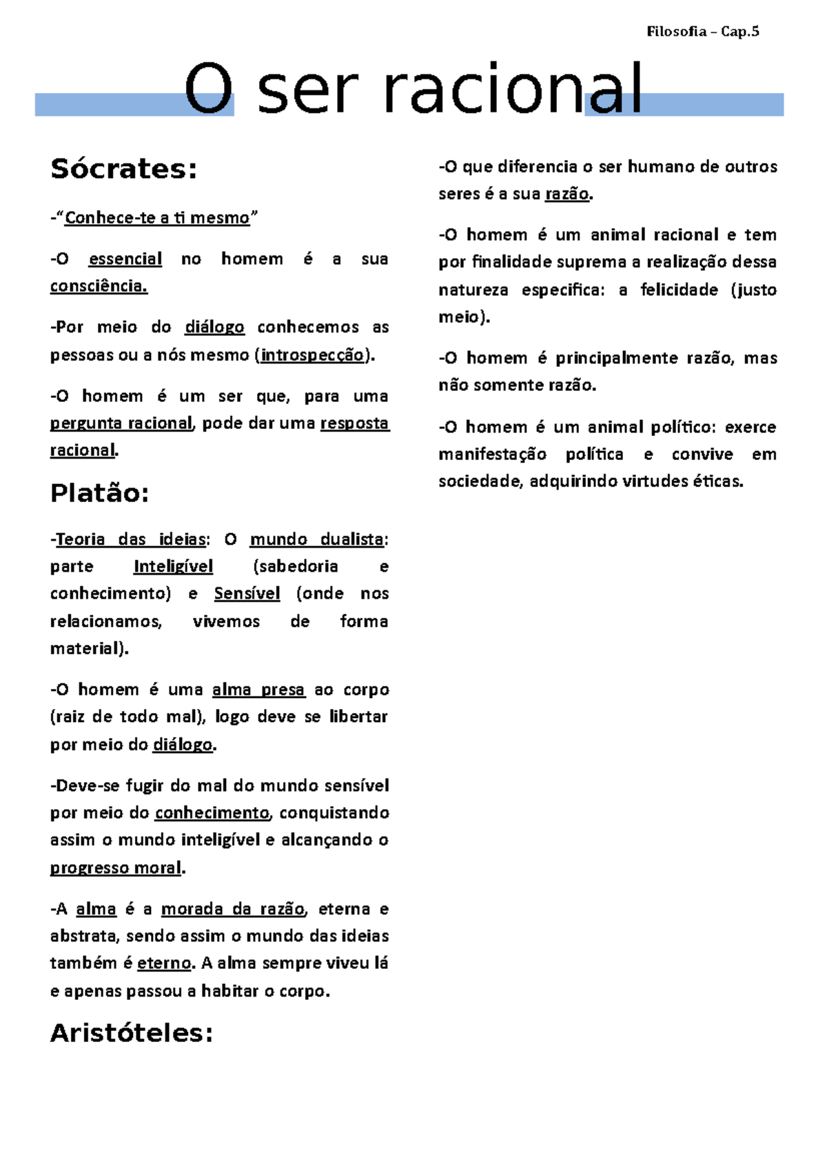 O Ser Racional - Filosofia - Studocu