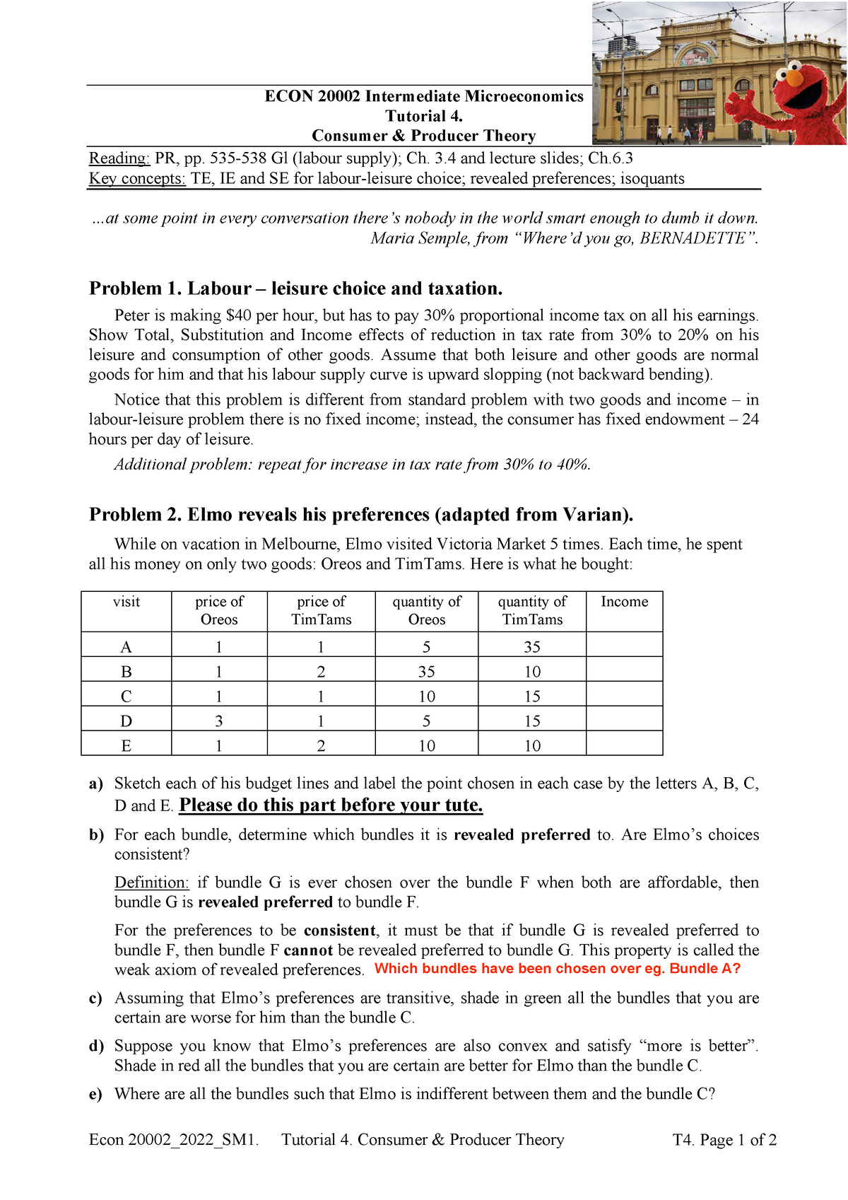 2000 2-T4-2022 - Questions For Tutorial 14of ECON20002, Intermediate ...