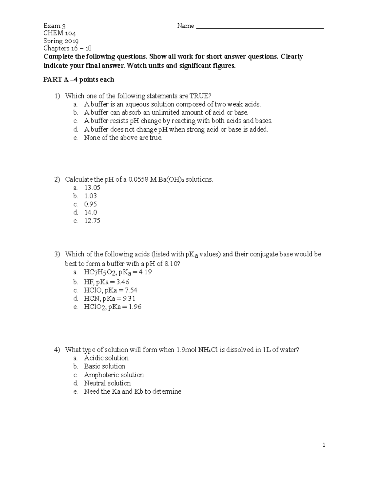 Exam 3 GEM 1.0 SP19 - Exam 3 practice - CHEM 104 Spring 2019 Chapters ...