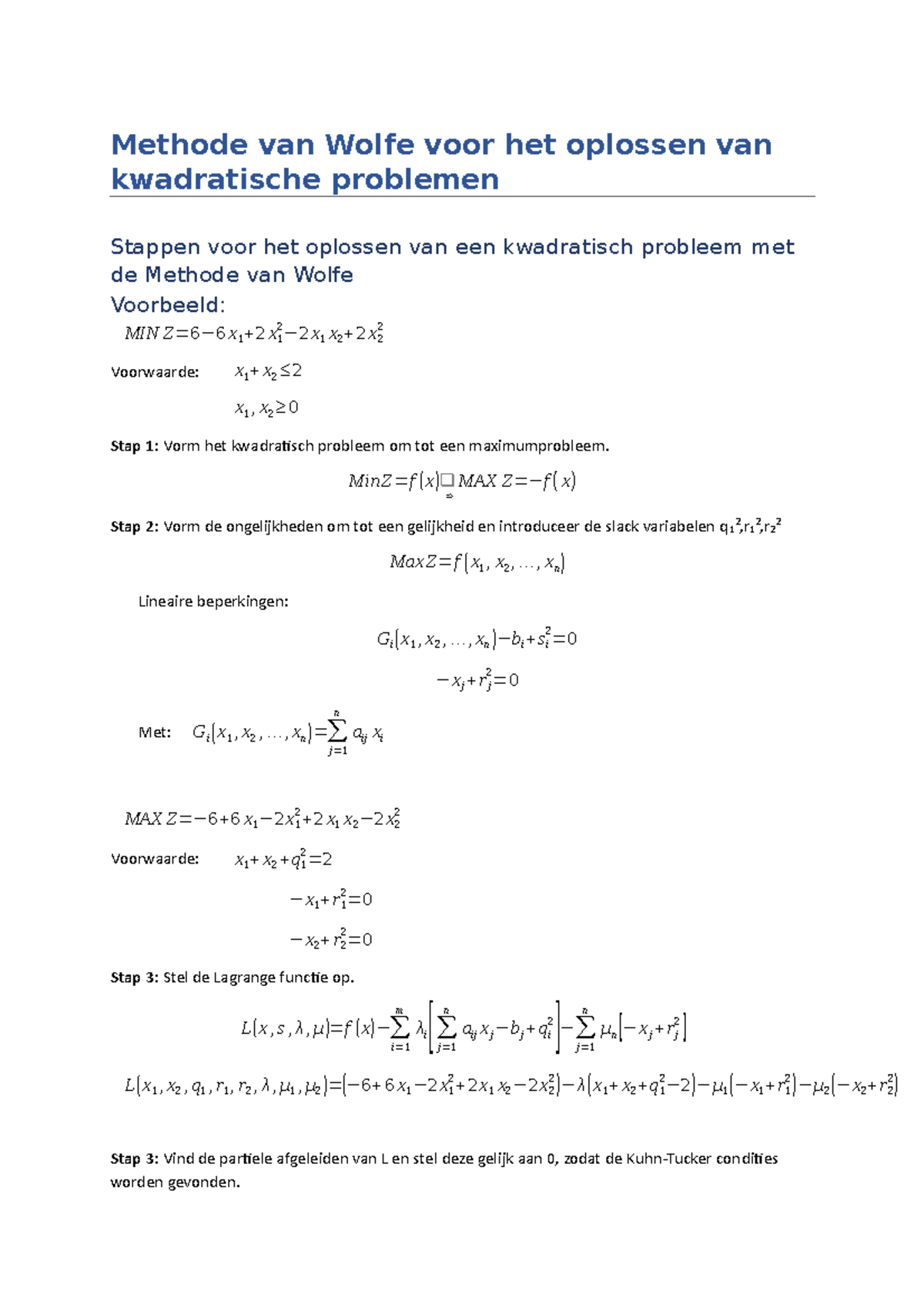 Methode van Wolfe samengevat - Methode van Wolfe voor het oplossen van ...