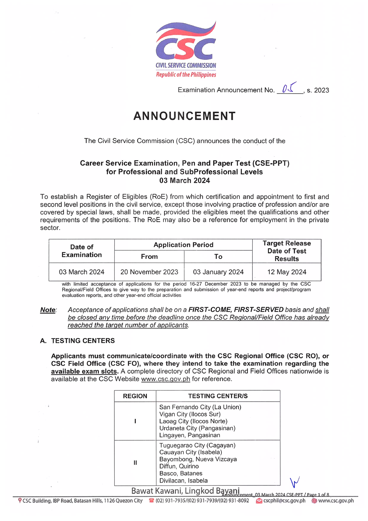 Civil Service Exam 2024 Official Announcement Studocu