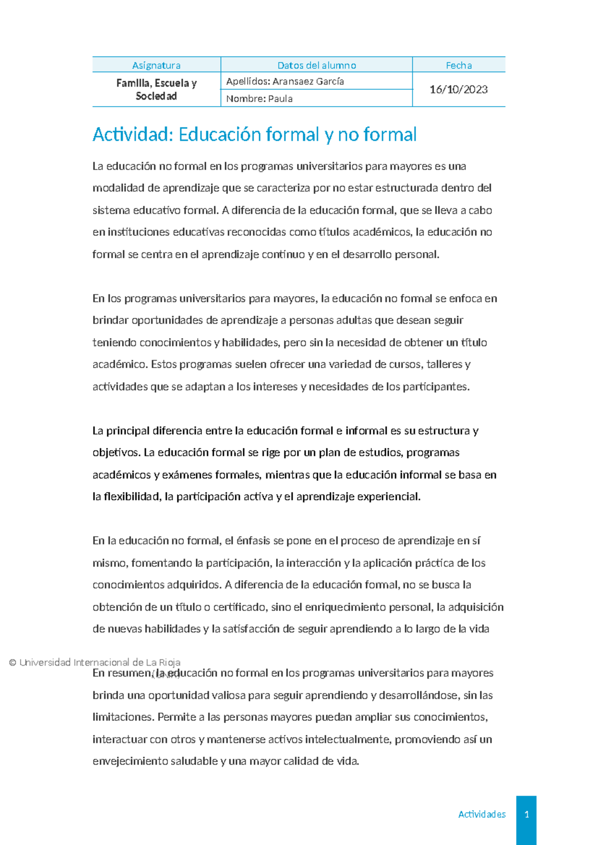 Trabajo Formal Y NO Formal - © Universidad Internacional de La Rioja ...
