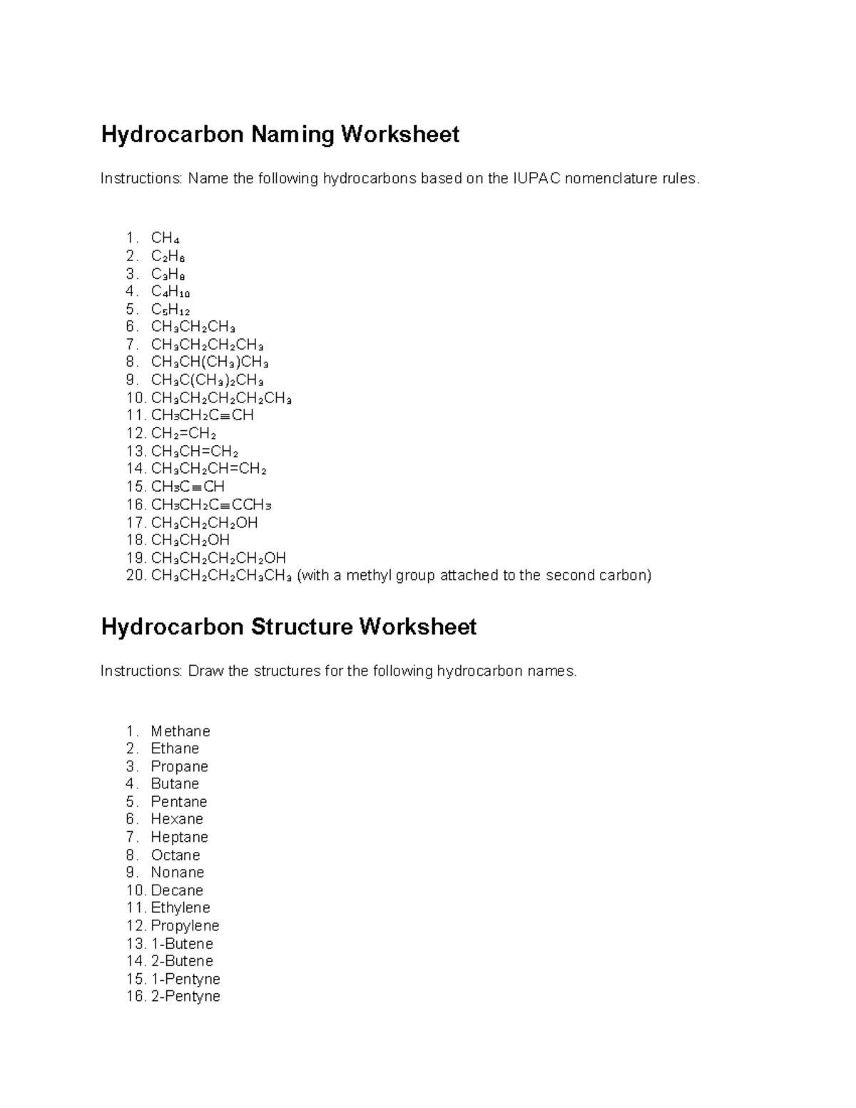 Naming hydrocarbons educational purposes. Hydrocarbon Naming