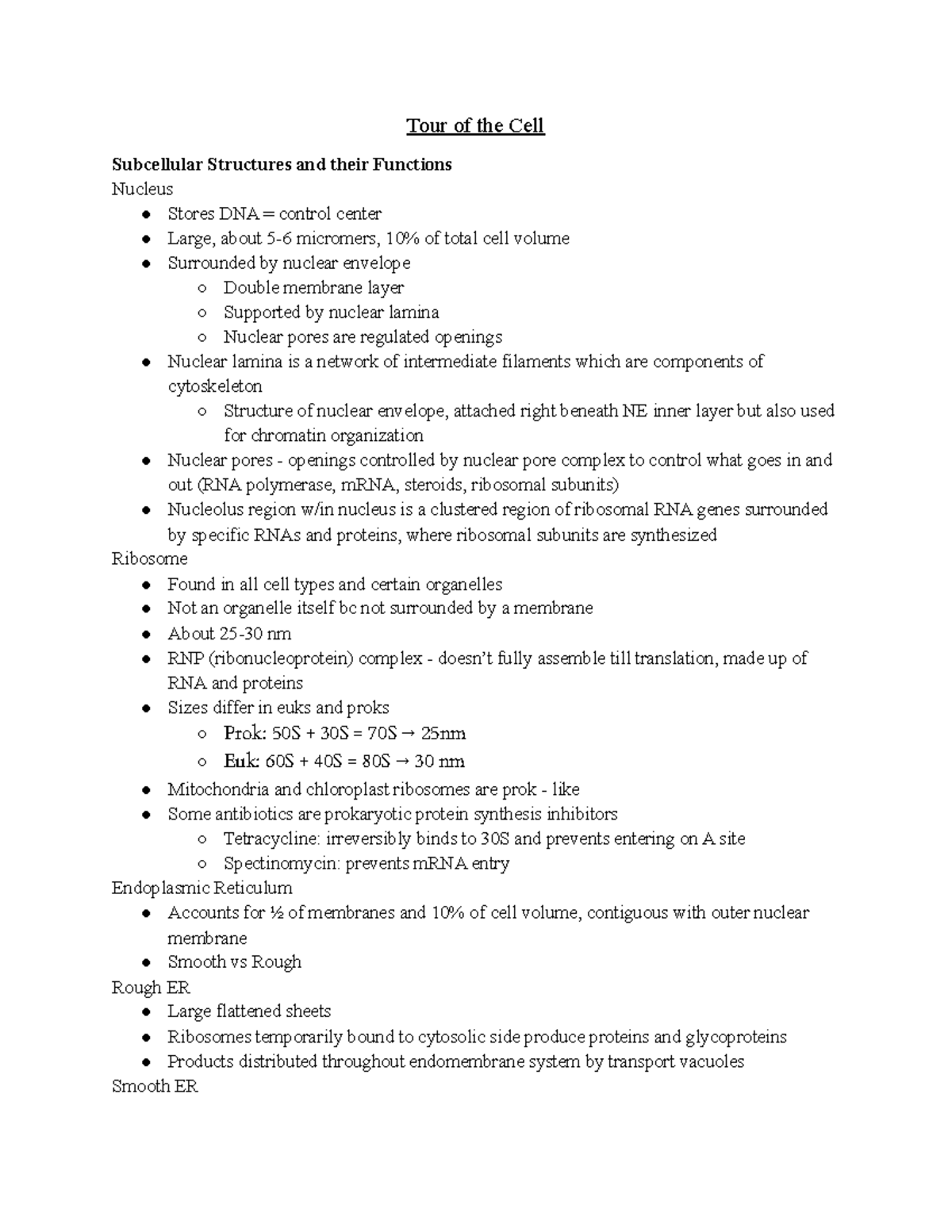 1 23 19 - Tour of the Cell - Lecture notes 3 - Tour of the Cell ...