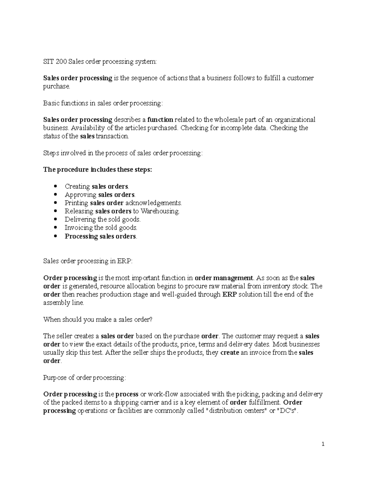 SIT 200 Sales order processing system - SIT 200 Sales order processing ...