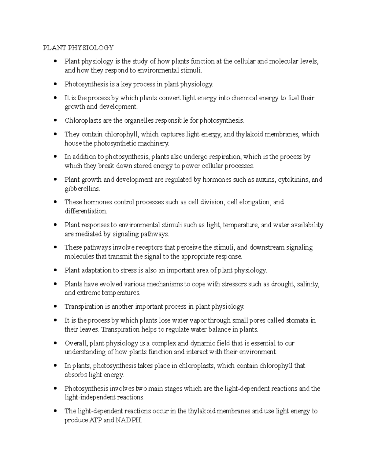 Plant Physiology Notes 1 - PLANT PHYSIOLOGY Plant Physiology Is The ...