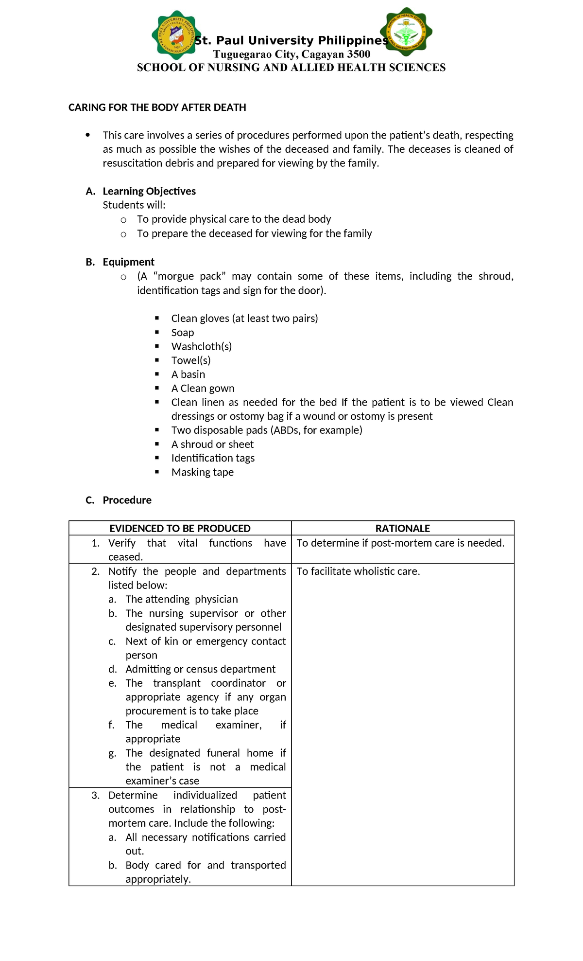 Post-Mortem-Care - Njg. Bioyt kjvfy kuugj - St. Paul University ...