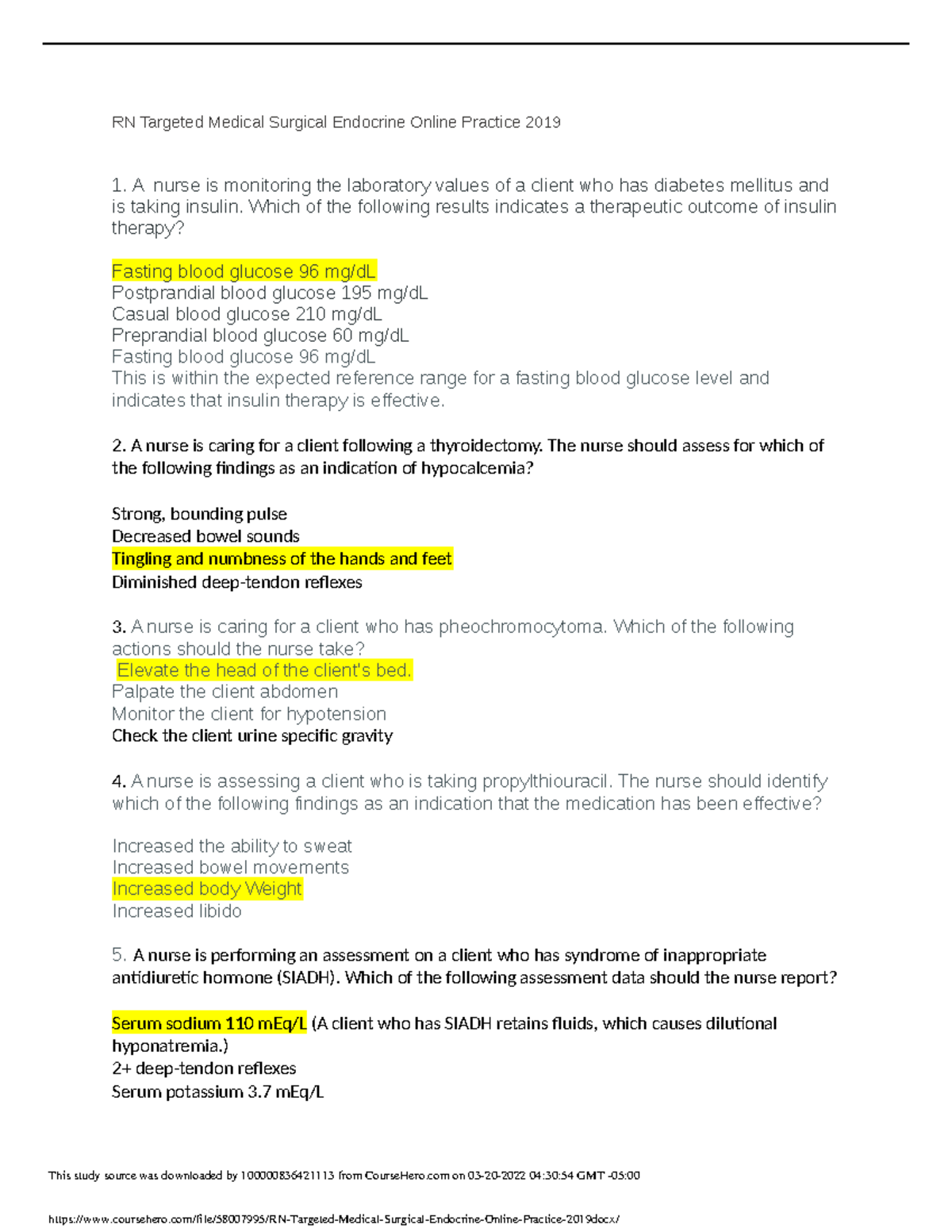 RN Targeted Medical Surgical Endocrine Online Practice 2019 .docx A