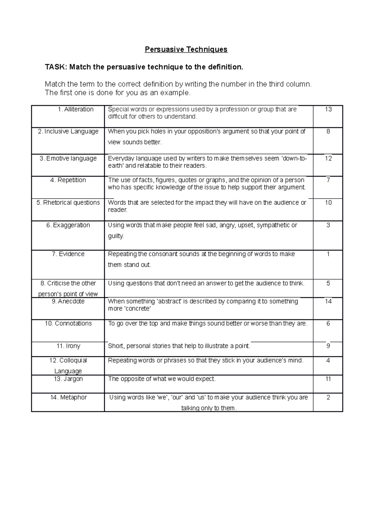 Persuasive Techniques task - Persuasive Techniques TASK: Match the ...