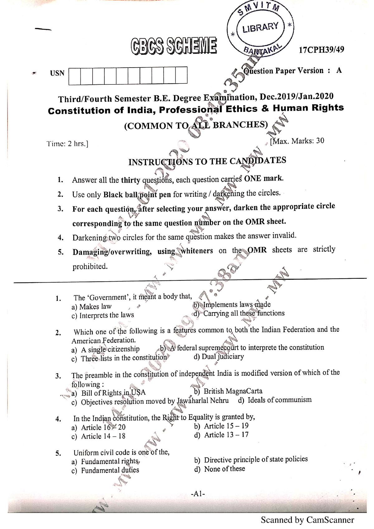 Vtu Old Question Paper Indian Constitution Scanned By Camscanner