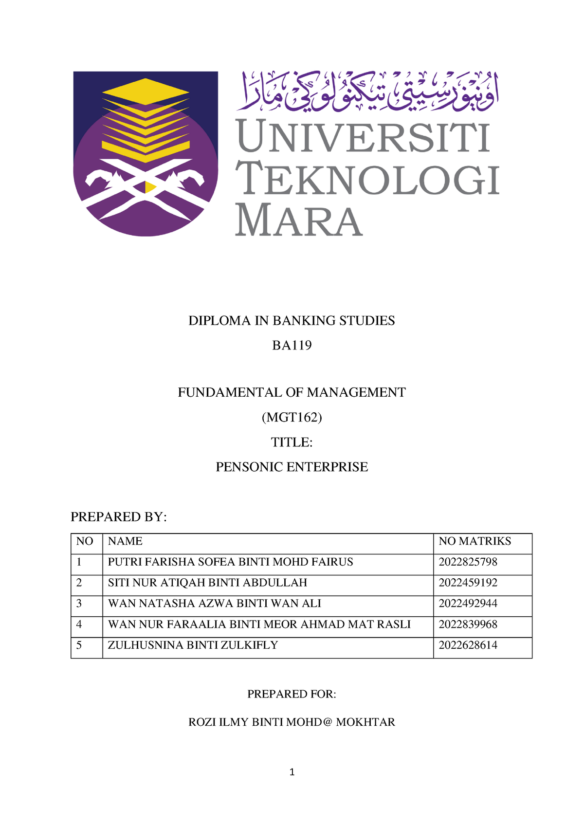 MGT 162 - EXAMPLE ASSIGNMENT - ####### DIPLOMA IN BANKING STUDIES ...