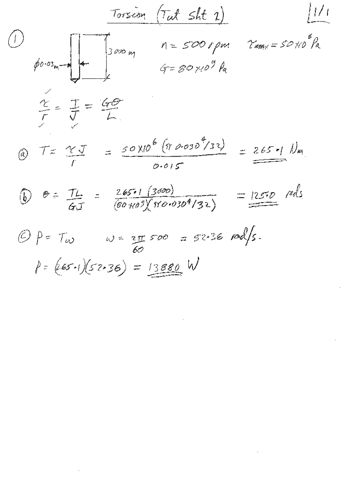 Tut Torsion 2 Sol - Tutorial Sheet Worked Solutions - 6 0 “‘— W} M 5 ...