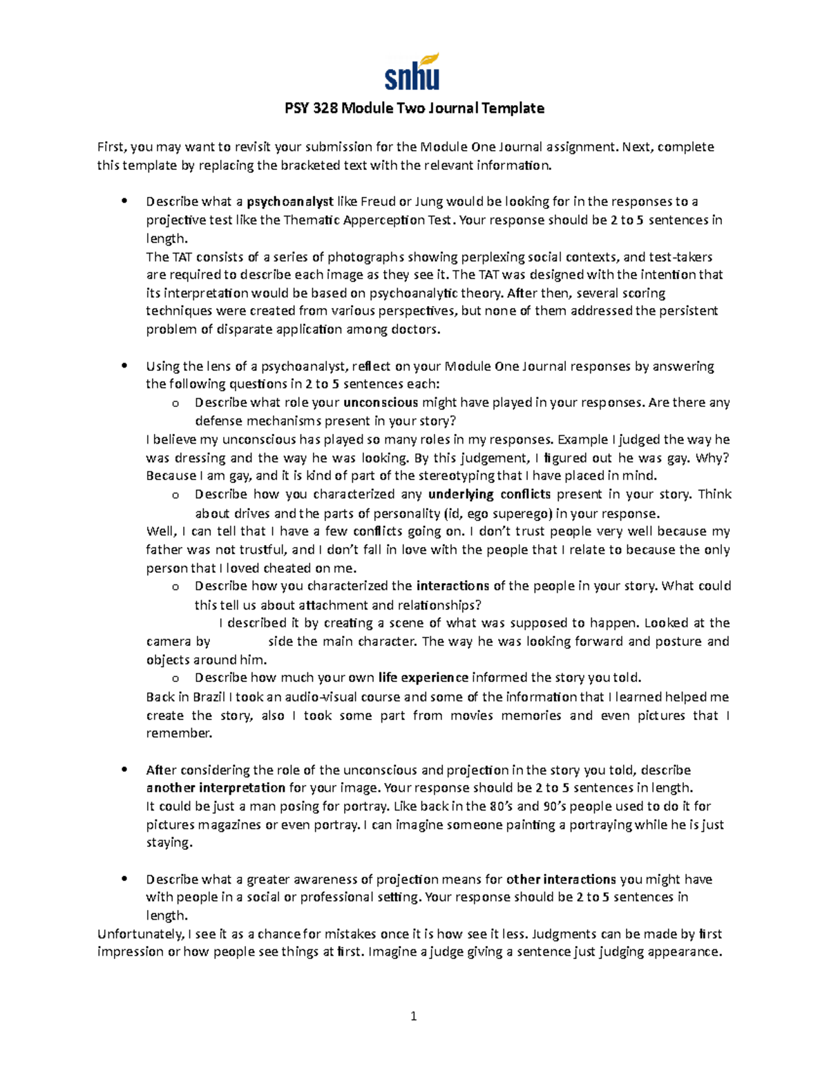 PSY 328 Module Two Journal Template - PSY 328 Module Two Journal ...