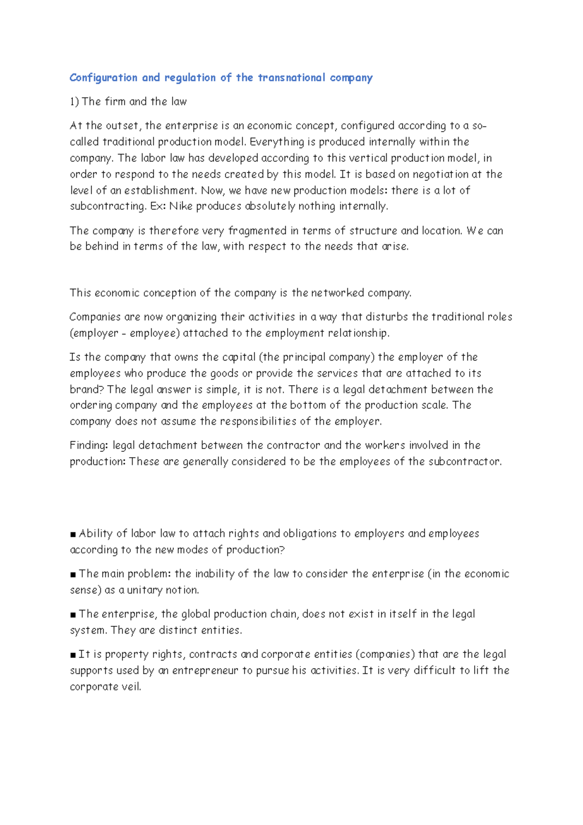 Configuration and regulation of the transnational company 6 ...