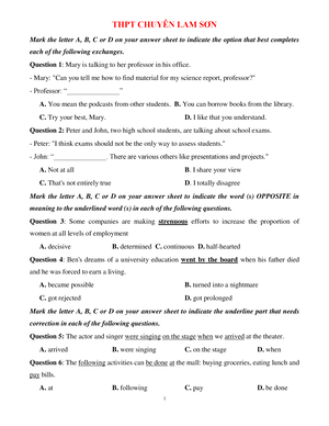 Đề Thi Thử Thptqg 2021 Thái Nguyên - THÁI NGUYÊN Mark The Letter A, B ...