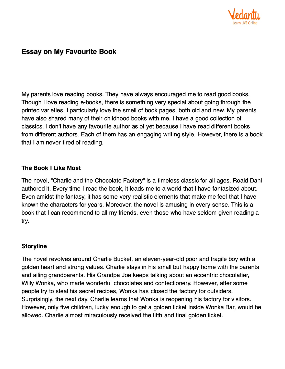 short essay on favorite book